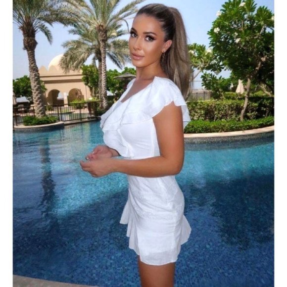 White Short Sleeve Open Back Ruffle Bodycon Mini Dress - Picture 5 of 8
